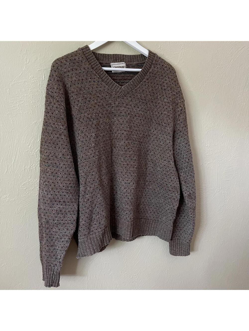 Vintage 90s Wool Blend Speckled Eclectic Grandpa Sweater Relaxed Brown Neutral
